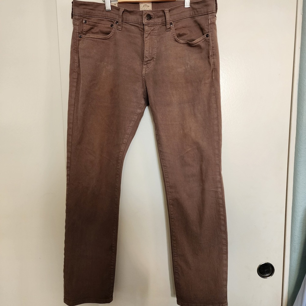 J.Crew 484 Slim Fit Pants Mens 34x30 Brown Excellent Stretch Tapered Leg Jeans
